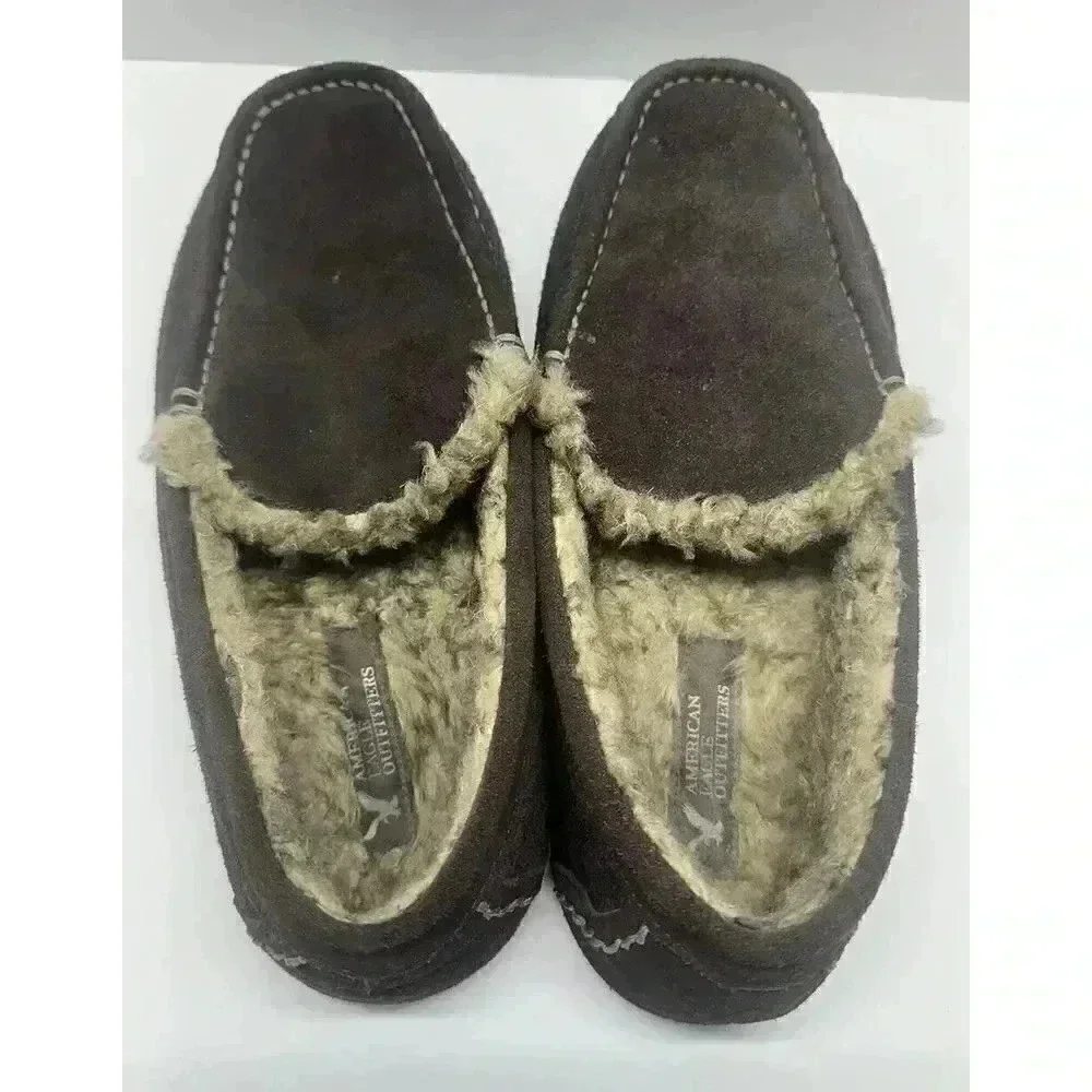 American Eagle Brown Suede Leather‎ Slip on Moc Hard Bottom Slipper Men's 8